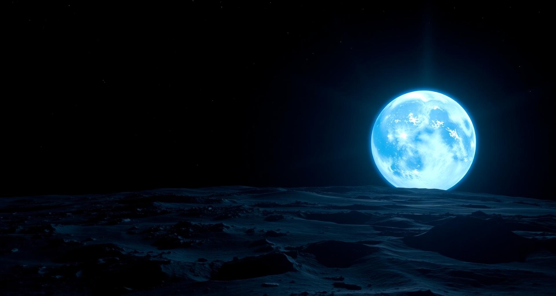 Earth rising over the lunar horizon